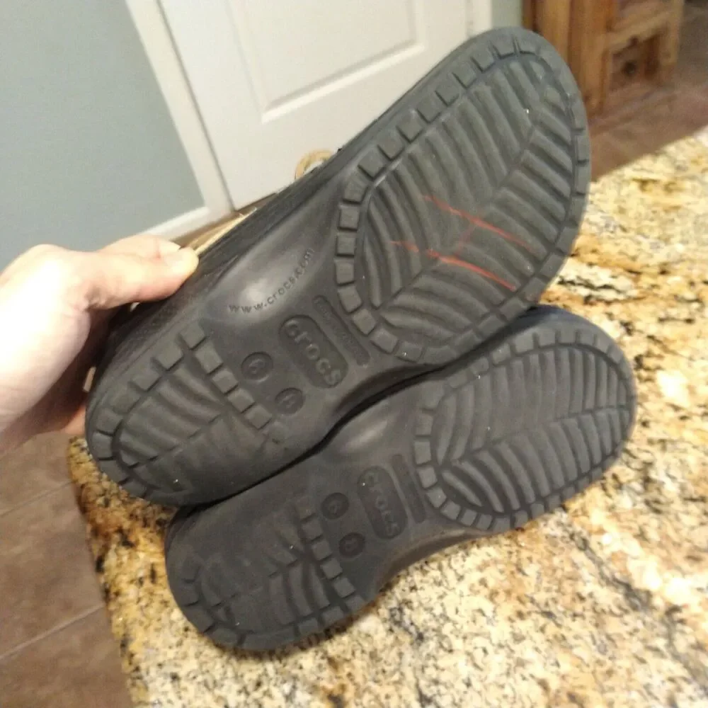 Crocs Islander Sport Pitcrew Black Brown Leather Sandals Lace up Size M6/W8